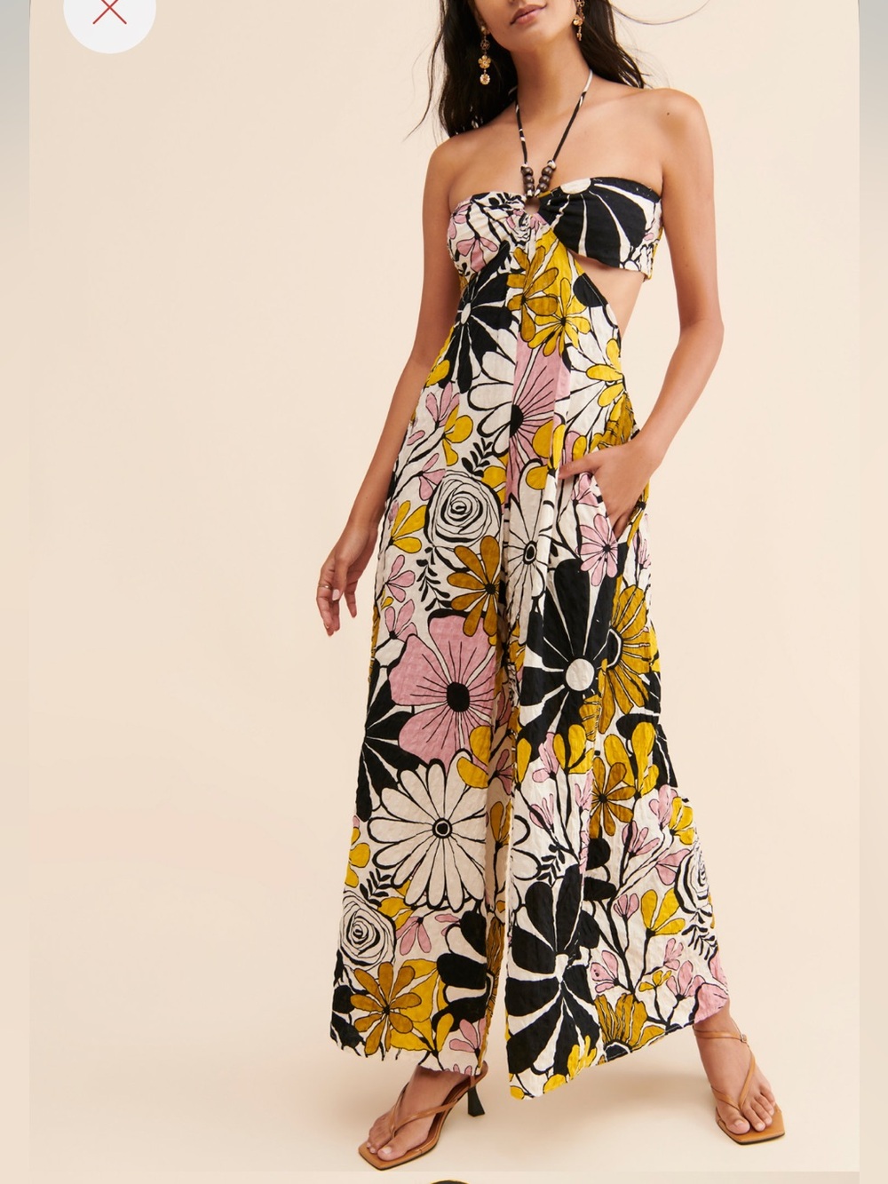 Anthropologie Floral Cutout Jumpsuit - Yellow, Pink & Black